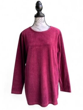 Lands End Burgundy Velvet Ribbed Long Sleeve Top Women’s Size M (10-12)